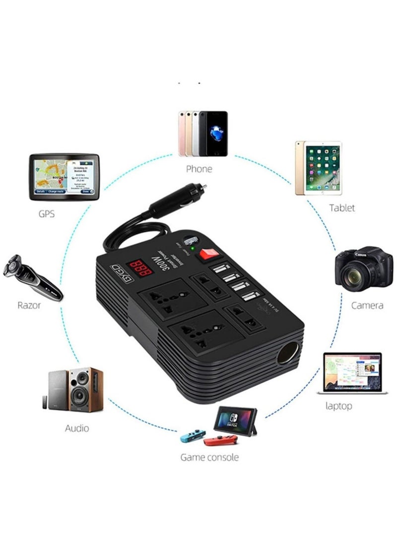 300W Car Power Inverter DC 12V/24V to 220V AC with 4 USB Ports Fast Charging with 2 Universal Sockets with Multifunctional LED Display Photovoltaic Inverter - Image 2